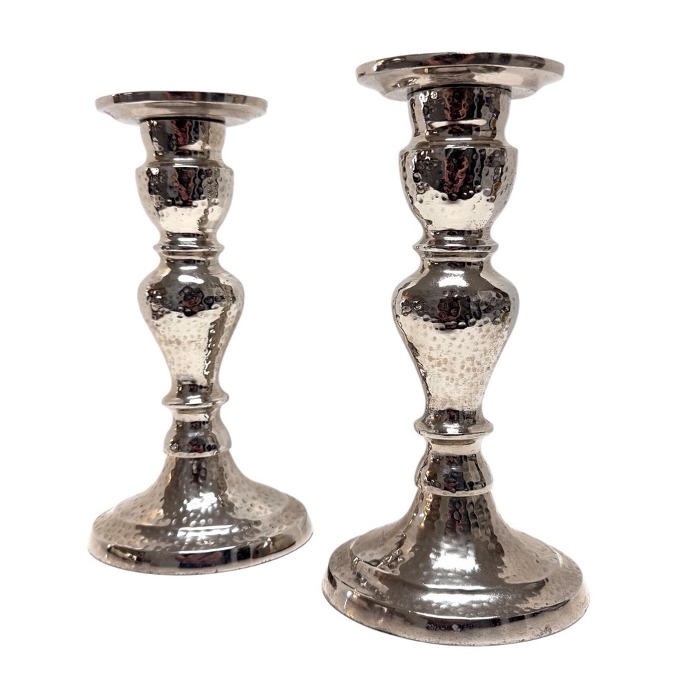 Elegant Hammered Silver Candle Holders Set Dining Decor GUC